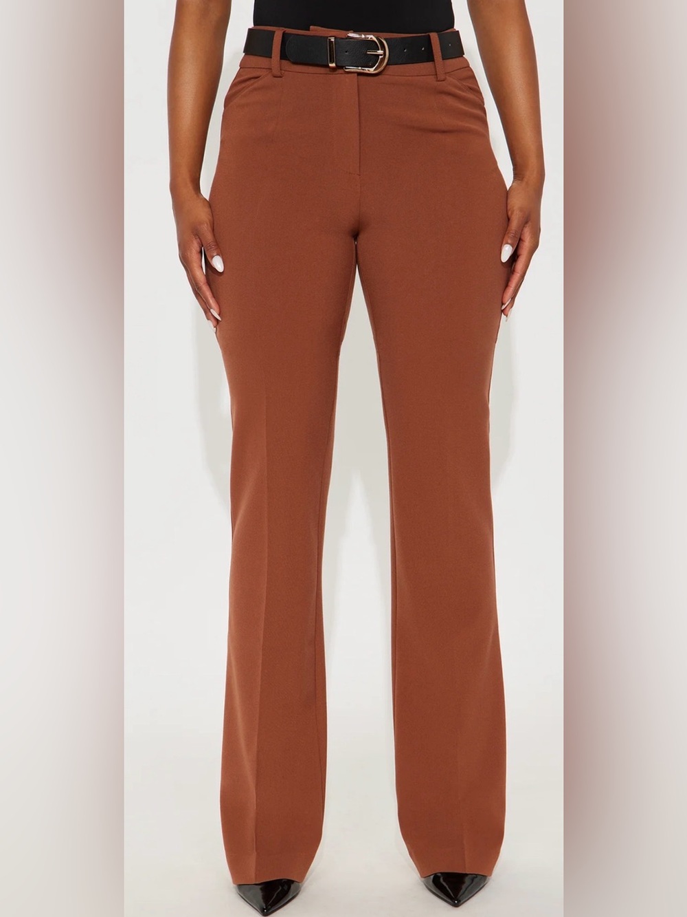 Fashion Nova High-Waist Boot Cut Pants - Rust Brown